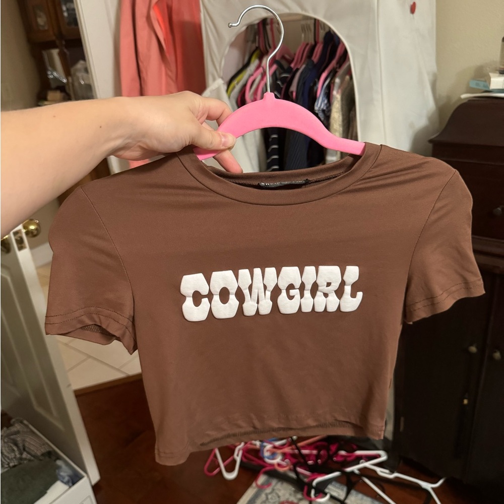 Brown 'COWGIRL' Crop Top